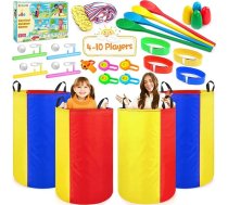 Āra spēles bērniem pieaugušajiem, 5-in-1 dārza spēles bērnu dzimšanas dienas svinībām ar dāvanu kastīti, maisu lecamauklas, olu skriešana, 3 kāju sacīkšu medaļas, bērnu rotaļlieta, āra rotaļlietas, dzimšanas dienas spēles