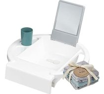 Rotho Babydesign Kiddy Wash 20034 0314 01 bērnu izlietne piestiprināšanai pie vannas malas, 38,7 x 38,2 x 10 cm (1 iepakojums), balta, 20034 0314 01 + Rotho Babydesign 3 mazgāšanas drānu komplekts
