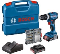 Bosch Professional 18V sistēmas akumulatora padeves ierīce GSB 18V-45 (Drehzahl 1.900 min-¹, 2 x Akkus 2,0 Ah, Zubehöre, GAL 18V-20, L-Case) - Amazon Exclusive, Blue, 06019K3307
