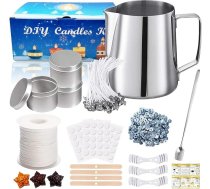 DIY sveču izgatavošanas komplekts, aromātiskās sveces, sveču amatniecības piederumu komplekts, ar sveču uzliešanas trauku, daktīm, sveču burku, sveču dakšu uzlīmi, dakšu turētāju, maisīšanas stieni, vaska dakšu pamatni, svecēm, ziepēm