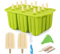 Ledus saldējuma veidnes, pārtikas kvalitātes silikona, viegli noņemamas, atkārtoti lietojamas, nesatur BPA, ar 50 gabaliņiem popsicle kociņu, tīrīšanas birsti un piltuvi, 12 gab. iepakojumā