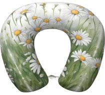 UVBDF White Daisy Ergonomisks ceļojumu spilvens ar atmiņas putām, uzlabots gaisa kuģu ceļojumu spilvens visām miega pozīcijām