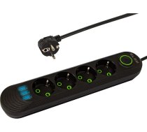 98-219# Tīkla pagarinātājs ps-420 4 ligzdas 3xusb 2m melns 2x1mm