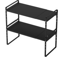SANNO Paplašināms skapja glabāšanas statīvs Liels stackable Counter Rack organizators skapja šķīvju galda piederumu galds un pieliekamais, melns, 2 gab., iepakojums