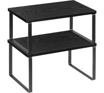 HAITRAL Virtuves plauktu organizators skapītim, izvelkams un stackable Countertop skapja plauktu organizators, 2 metāla un koka virtuves plauktu komplekts virtuvei, pieliekamajam, vannas istabai, melns