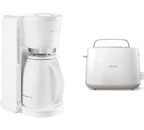 Rowenta CT3801 Filtrējamais kafijas automāts Adagio Milano | Ar plastmasas termokrūzi | 8-12 tasītes | Balts/nerūsējošais tērauds un Philips tosteris - 2 grauzdēšanas slots, 8 līmeņi, maizes piederums, balts (HD2581/00)