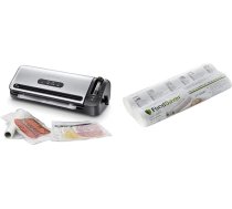 FoodSaver FFS017X Folijas plēves aizzīmogotājs / Marinēšanas režīms / Komplektā ietilpst vakuuma maisiņu sākumkomplekts / Nerūsējošais tērauds + vakuuma ruļļi 2 gab. 28 x 550 cm / Folijas ruļļi pārtikai / Vakuuma aizzīmogotājs / Sus-V