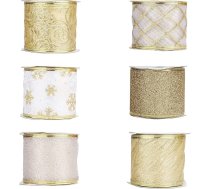 Belle Vous Dekoratīvā lenta Ziemassvētki (6 gab.) - 5,5 m x 63 mm Dāvanu lenta Šifons Zelta Plats ar stiepli Dažādi dizaini - lentes Satīna lentes Organzas lentes Lentes Dāvanas, Ziemassvētku dekorēšana,