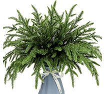 Kunjocy Norfolk priedes zariņi Ziemassvētkiem, 48 gabali 39cm mākslīgie Norfolk zariņi, mākslīgās zaļās priedes skujas zariņi, mazi zariņi Ziemassvētku DIY vainags vainags mājas apdare