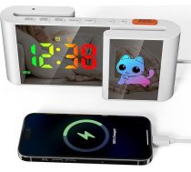 Digitālais modinātājs, bērnu modinātājs ar mīļu kaķi, S-formas LED pulkstenis, 11 krāsu multiplikācijas filma, aptumšojams, skaļums, snaudas signāls, nakts gaisma pie gultas, guļamistabā, istabas dekoram (balts)