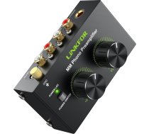 LiNKFOR Phono priekšpastiprinātājs Phonograph Preamp Ultra kompakts priekšpastiprinātājs ar strāvas slēdzi Skaļuma regulēšana RCA ieeja/izeja 1/4 collu TRS izeja 12 V līdzstrāvas strāvas stiprums Vinilplašu atskaņotājam ar MM paraugu