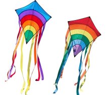 CIM Rainbow Eddy bērnu pūķis Vienlīnijas lidojuma pūķis bērniem no 3 gadu vecuma 65 x 72 cm Komplektā ietilpst 80 m aukla un 8 x 105 cm lentveida astes