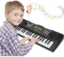 Bērnu klavieru klaviatūra, 37 taustiņu elektroniskās mūzikas klavieres bērniem, pārnēsājami daudzfunkcionāli mūzikas instrumenti, dzimšanas dienas mācību rotaļlieta 3 4 5 6 7 gadu veciem zēniem, meitenēm, iesācējiem (melna)