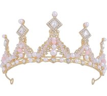 Meiteņu kristāla kronis ar ķemmi, rozā krāsā, sieviešu princeses galvas lenta dāvana, kostīmu, kāzu, balles, dzimšanas dienas tortes, Ziemassvētku ballītei, svētku svinībām, svētku tērpiem, matu aksesuāri, dāvanu rotaslietas