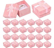 24 dāvanu kastīšu iepakojums, 4 x 4 x 3 cm, dāvanu kastīte ar vāku, maza kartona rotaslietu kastīte ar loku, gredzenu kastīte piekariņiem, kaklarotām, gredzeniem, auskariem, dāvanu iepakojums (rozā)