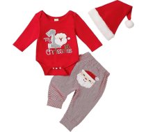 Geagodelia Bērnu zēni zēni meitenes Ziemassvētku apģērbs Ziemassvētku apģērbs Bērnu apģērbu komplekts ar garām piedurknēm Bodysuit Romper + bikses Jaundzimušo mīksts bērnu komplekts Mani pirmie Ziemassvētki