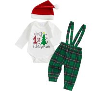 Geagodelia Baby Boys Ziemassvētku apģērbs Ziemassvētku apģērbs Bērnu apģērbu komplekts ar garām piedurknēm Bodysuit Romper + bikses ar lencēm Jaundzimušo bērnu komplekts Mani pirmie Ziemassvētki