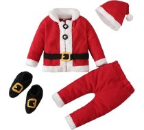 Toddler Baby Boys Christmas Santa Fleece Outwear Warm Cosplay Set Bērnu Ziemassvētku kostīmi, toddler Santa Suit, Tops + bikses + cepures + zeķes 4 gabali silts apģērbu komplekts