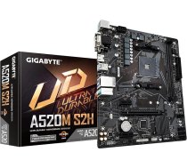 GIGABYTE A520M S2H pamatplate - atbalsta AMD Ryzen 5000 sērijas AM4 procesorus, 4+3 fāžu Pure Digital VRM, līdz 5100 MHz DDR4 (OC), PCIe 3.0 x4 M.2, GbE LAN, USB 3.2 Gen 1