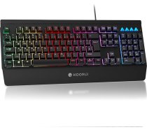 KOORUI spēļu tastatūra, vācu QWERTZ izkārtojums ar plaukstas locītavas balstu, aizsardzība pret izgaismojumu, tastatūras, USB kabelis, 12 multivides taustiņi Windows MacOS Linux, melna