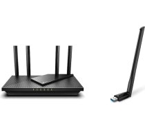 TP-Link Archer AX55 Wi-Fi 6 WLAN maršrutētājs, melns un Archer T3U Plus AC1300 WLAN USB zibatmiņas adapteris ar augstas izšķirtspējas antenām (līdz 867 Mb/s 5 GHz un 400 Mb/s 2,4 GHz frekvencē)