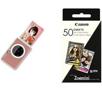 Canon Zoemini S Instant Camera Digital 8 MP (ieskaitot mini fotoprinteri, skatu meklētāju, zibspuldzi, spoguli (36 x 24 mm), Micro SD kartes slots, 188 g), rozā zelts un Zoemini cinka fotopapīrs, 50