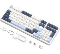 FREEWOLF K8 Wireless Hot-Swap Mechanical Gaming Keyboard, vadu RGB tastatūra, sarkans slēdzis, Bluetooth 5.0/2.4GHz/USB-C trīs režīmi ar 4000mAh akumulatoru Mac/Win, QWERTY - zils/balts