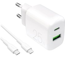 Puro USB-A USB-C tīkla lādētājs ar USB-C 25W 1,2 m kabeli - balts