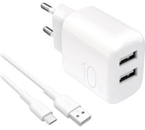 Puro 2x USB-A PROLITE 10W tīkla lādētājs ar USB-A - USB-C 1,2 m kabeli - balts