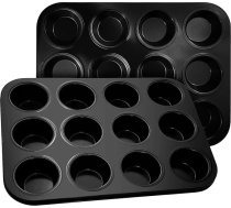 tekenewbse Muffinu cepšanas forma, 2 muffinu veidnes, paplāte 12 muffiniem, Muffinu paplāte ar nelīpošu pārklājumu, 12 muffinu paplātes, oglekļa tērauda muffinu veidnes, muffinu cepšanas paplāte