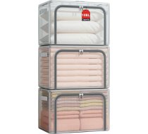 Ruucy 108L uzglabāšanas kaste ar vāku, 3 salokāmu drēbju uzglabāšanas kastu iepakojums ar metāla rāmi, ūdensizturīga PVC drēbju uzglabāšanas soma, drēbju skapis (60 x 45 x 40 cm)