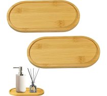 Bambusa ziepju trauku dozators Oval Countertop un dozators Virtuves turētājs Bambusa tējas pasniegšanas paplātes kumode Juvelierizstrādājumu gredzenu trauku paplāte tējai Augļu uzkodas kūka Mājas dekors 2 Pack