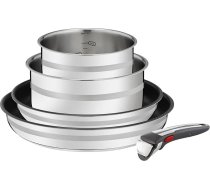 Tefal L97696 Jamie Oliver Ingenio G6 5 gabalu pannu un katlu komplekts, piemērots visām plītīm, ieskaitot indukcijas, nerūsējošais tērauds/melns, ar termisko signālu, bez PFOA, piemērots visām plītīm, ieskaitot indukcijas, līdz 250°C, bez r
