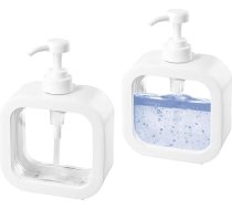 Ziepju dozators, 2 mazgāšanas šķidruma dozatoru komplekts, 300 ml balts sūkņa dozators, mazs caurspīdīgs plastmasas ziepju dozators, atkārtoti uzpildāms ar dušas želeju, šampūnu, rokas ziepēm, piemērots veļas mazgājamām telpām