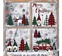 Decalmile Ziemassvētku logu uzlīme Sarkanais auto Gnome Sniegpārsliņas logu uzlīmes Ziemassvētku sarkanais melnais pārbaudīts Ziemassvētku eglīte Anti-Collision Window Film Sticker Ziemassvētku rotājums atkārtoti lietojams