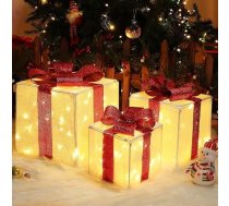 Quntis 3 LED dāvanu kastīšu komplekts Ziemassvētkiem, Ziemassvētku rotājumi, iekštelpu elektriskais apgaismojums, 117 silti baltas gaismas diodes, 30 cm lielas izgaismotas kastes, gaismas rotājumi, dāvanu iepakojumi Ziemassvētku eglītei, palodz