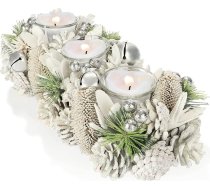COM-FOUR® Tējas gaismas turētājs - dekoratīvs svečturis Ziemassvētkiem un rudenim - svečturis no dabīgiem materiāliem - roku darbs (Adventes kompozīcija - 3 sveces)