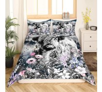 Homewish Highland Cow Flower sega 135 x 200 cm Bull Cattle Smoky Mountain gultas komplekts Western Funny Animal sega pārklājs Wildlife Farmhouse Govs gultas komplekts Grey Pineforest guļamistabas dekori