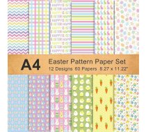Whaline 60 loksnes abpusējs Lieldienu rakstu papīrs Origami papīra rakstu papīrs Lieldienu zaķa zaķa olu amatniecības papīrs Dekoratīvais papīrs kartīšu izgatavošanai Scrapbook dāvanu dekorēšanai (A4 izmērs 12 modeļi)