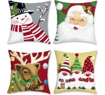 Bonhause spilvenu pārvalki Ziemassvētku sniegavīrs 45 x 45 cm Santa ziemeļbriedis Samta mīksts dekoratīvs spilvenu pārvalks Ziemassvētku spilvenu pārvalks dīvānam Guļamistabas Ziemassvētku rotājumi Pack of 4