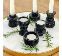Kate Aspen Vintage Style Ribbed Glass Candle Holders Pillar Candles Pillar Candles Tea Light Holders and Votive Holders (komplekts no 6, 3 dažādi izmēri), ēdamgalda dekori, plauktu dekori, centrālais elements