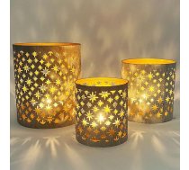Marakeša 3 tējas lampu turētāju komplekts 14 cm liels metāla austrumu tējas lampu turētājs Hamman White Gold kā galda dekors