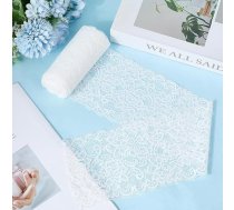 GORGECRAFT 5 jardi 11 cm balta elastīga mežģīņu robeža ziedu mežģīņu lenta izšūta robeža stieptā tilla audums DIY šūšanai amatniecības kāzu kleitu rotājumi pušķi dāvanu iesaiņošana