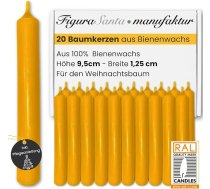 Figura Santa® 20 eglīšu sveču komplekts, 100% bišu vaska sveces kā Ziemassvētku eglīšu sveces, Adventa sveces, Ziemassvētku sveces, dzimšanas dienas sveces vai piramīdu sveces, degšanas laiks 2 stundas