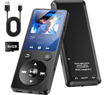 Olycism MP3 atskaņotājs ar Bluetooth 64GB MP3 un digitālais audio atskaņotājs ar skaļruni, 2,4" displejs, 450mAh akumulators, atbalsta video/E-Book/FM Radio/Pedometrs, paplašināms līdz 128GB