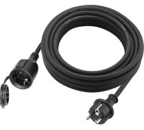 Āra pagarinājuma kabelis 3 m izmantošanai ārpus telpām, gumijas pagarinājuma strāvas kabelis ar Schuko kontaktdakšu, IP44 pagarinājuma kabelis, 3G 1,5 mm² kabelis, āra elektrības kabelis, ar aizsargvāciņu, 3500 W, melns, melns