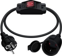 HuaLiSiJi Schuko pagarinātājs ar slēdzi, 16 A, 250 V, aizsargkontaktu pagarinātājs ar slēdzi, 3 x 1,0 mm² pagarinātājs, IP44, izmantošanai ārpus telpām vai telpās (melns, 1,5 m)