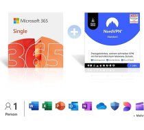 Microsoft 365 Single │ 1 gads | 1 persona │ Office Apps mit KI | 1 TB Cloudspeicher | verlängert für 99€ + NordVPN Standard | 1 gads | 10 Geräte | VPN & Cyberschutz | Digitalcode
