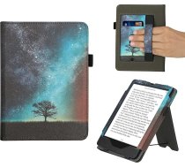 kwmobile Flip Cover saderīgs ar Amazon Kindle Paperwhite (11th Gen - 2021) - Futrālis ar siksniņu Galaxy Tree Meadow Blue Grey Black