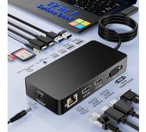 Microsoft Surface Dock 2, Surface dokstacija 12 in 1 ar trīskāršu displeju Microsoft Surface Dock ar 2 HDMI 4K + VGA Surface Pro 11/10/9/8/X/7/6/5/4/3, Surface Laptop 7/6/5/go/4/3/2/1, Book